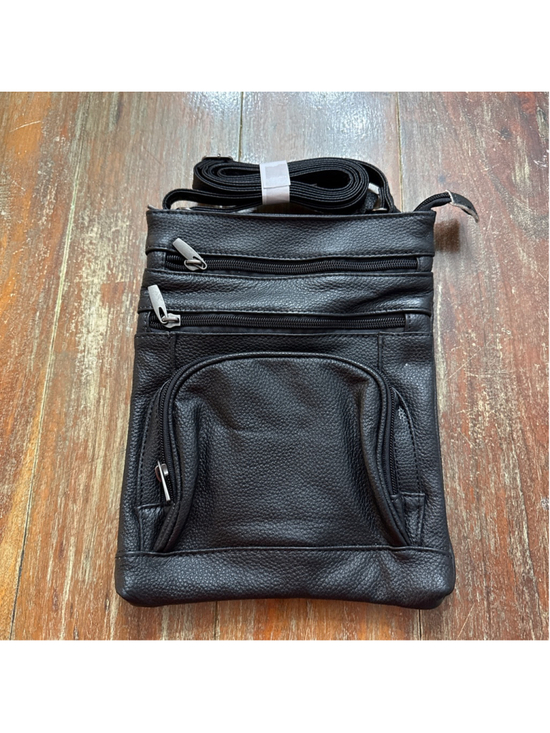 Unbranded Handbags - Genuine Leather Crossbody Bag Black Pebble Leather Multi-Zip Travel Pockets